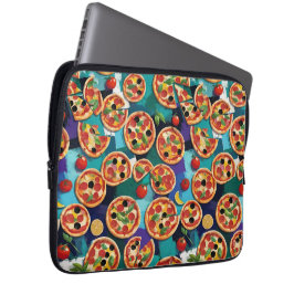 Abstrakt Pepperoni Pizza mot blå Färg-bakgrund Laptop Fodral