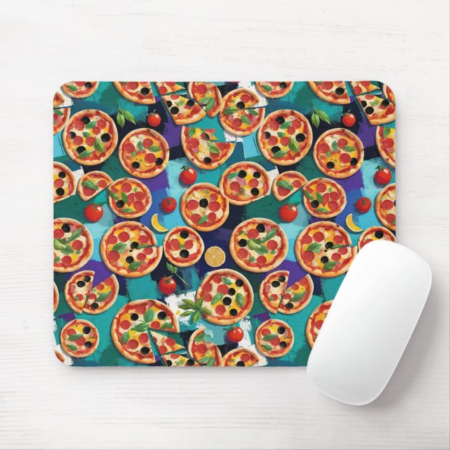 Abstrakt Pepperoni Pizza mot blå Färg-bakgrund Musmatta (Med mus)