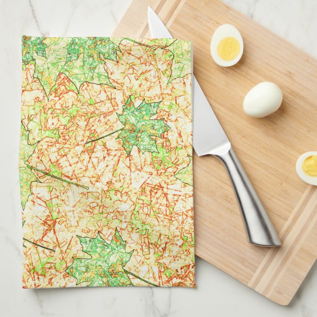 Abstrakt per löv på skrapad mark på beige kökshandduk (Vikt i Fjärdedel)