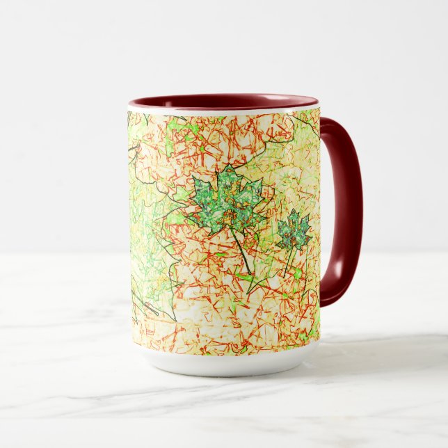 Abstrakt per löv på skrapad mark på beige mugg (Framsida höger)