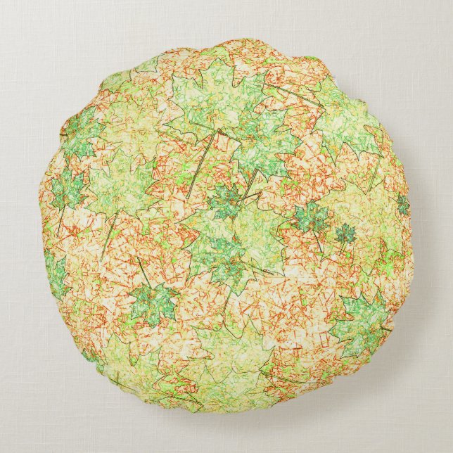 Abstrakt per löv på skrapad mark på beige rund kudde (Baksidan)