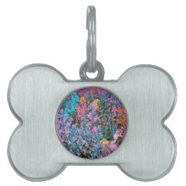 Abstrakt Persika, Rosa Grönt och Aqua Garden Folia ID-bricka Husdjur