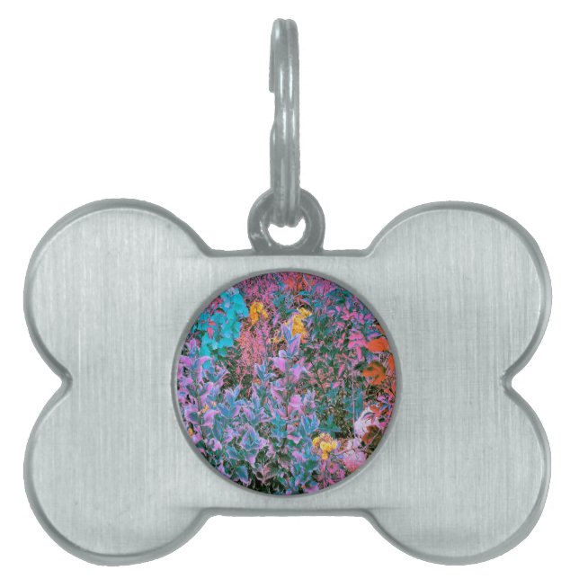 Abstrakt Persika, Rosa Grönt och Aqua Garden Folia ID-bricka Husdjur (Framsidan)