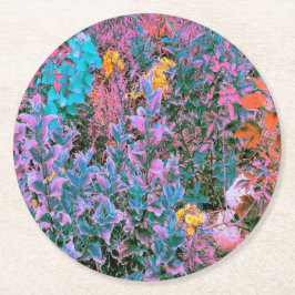 Abstrakt Persika, Rosa Grönt och Aqua Garden Folia Underlägg Papper Rund