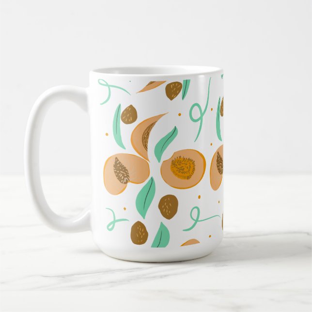 Abstrakt  Persikofruktschegor Handritad Mönster Kaffemugg (Vänster)