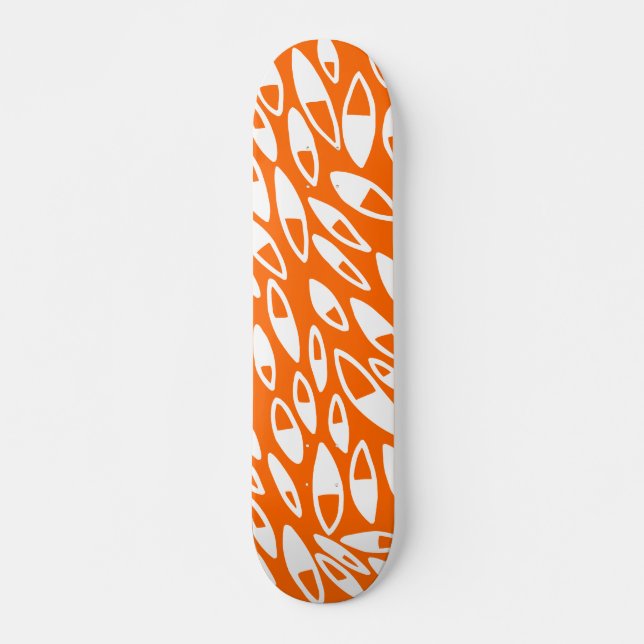Abstrakt Petals - Vit om Orange Mini Skateboard Bräda 18,5 Cm (Framsida)