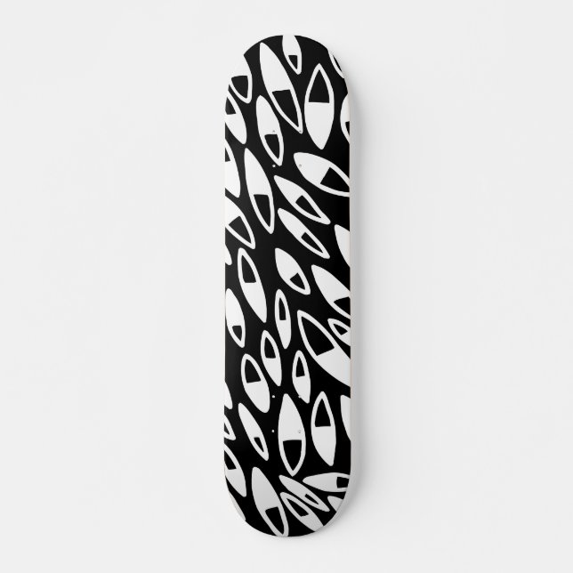 Abstrakt Petals - vit på svart Skateboard Bräda 20,5 Cm (Framsida)