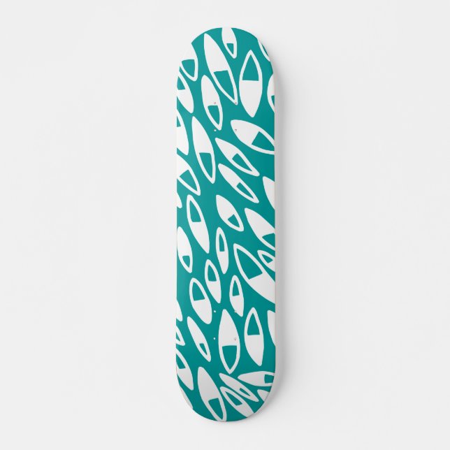 Abstrakt Petals - White on Aqua Skateboard Bräda 19,5 Cm (Framsida)