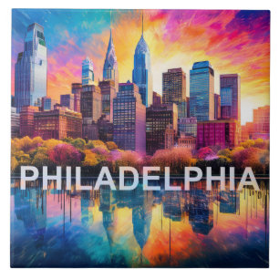 Abstrakt Philadelphia Skyline Art Modern City Kakelplatta