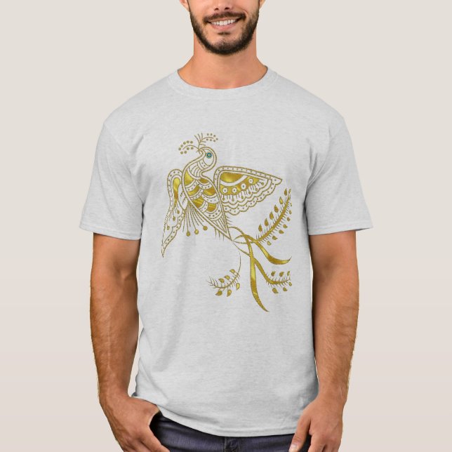 Abstrakt Phoenix Bird i Guld Tones T Shirt (Framsida)