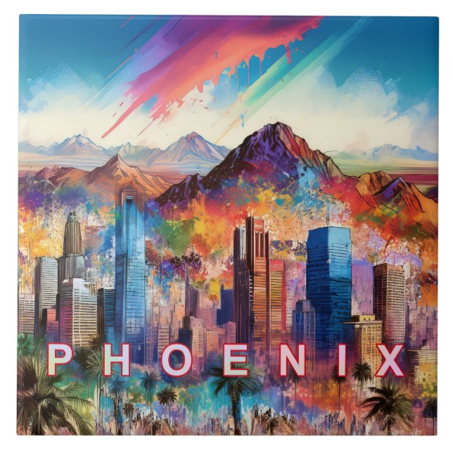Abstrakt Phoenix Skyline Art Modern City Kakelplatta (Framsidan)