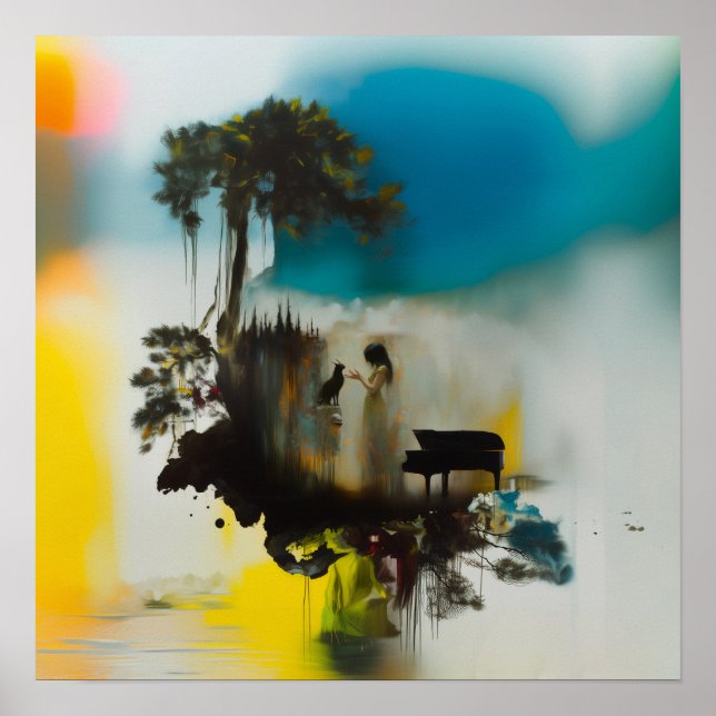 Abstrakt Piano Cat Träd Witchy AI Art Matte Value Poster (Framsidan)