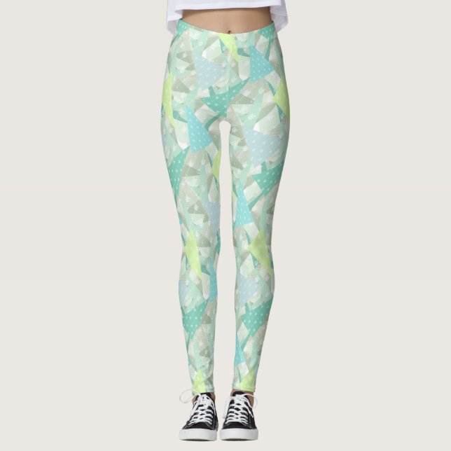 Abstrakt Pil Triangle Mint Blue Aqua Mönster Leggings (Framsida)
