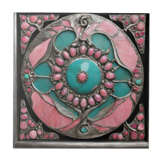 Abstrakt Pinkish and Turquise Mosaic Art Kakelplatta