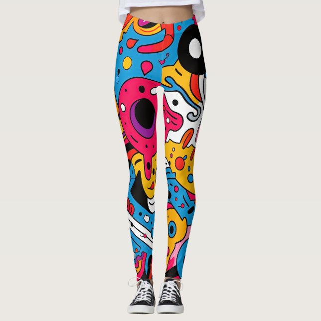 Abstrakt PIP Art Seamless Mönster Leggings (Framsida)