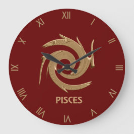 Abstrakt Pisces Red Zodiac Symbol Wall Clock Stor Klocka