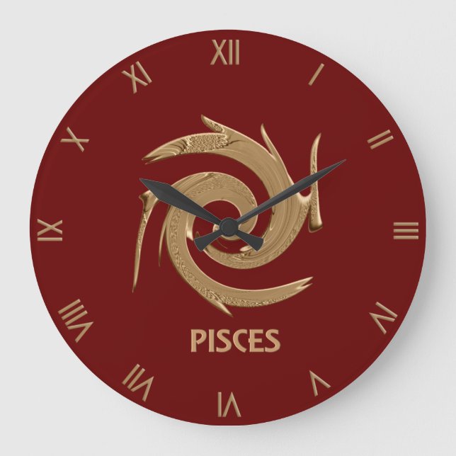 Abstrakt Pisces Red Zodiac Symbol Wall Clock Stor Klocka (Framsida)