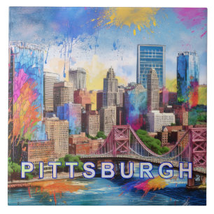 Abstrakt Pittsburgh Skyline Art Modern Cityscape Kakelplatta