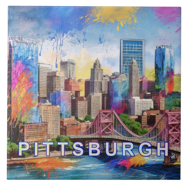 Abstrakt Pittsburgh Skyline Art Modern Cityscape Kakelplatta (Framsidan)