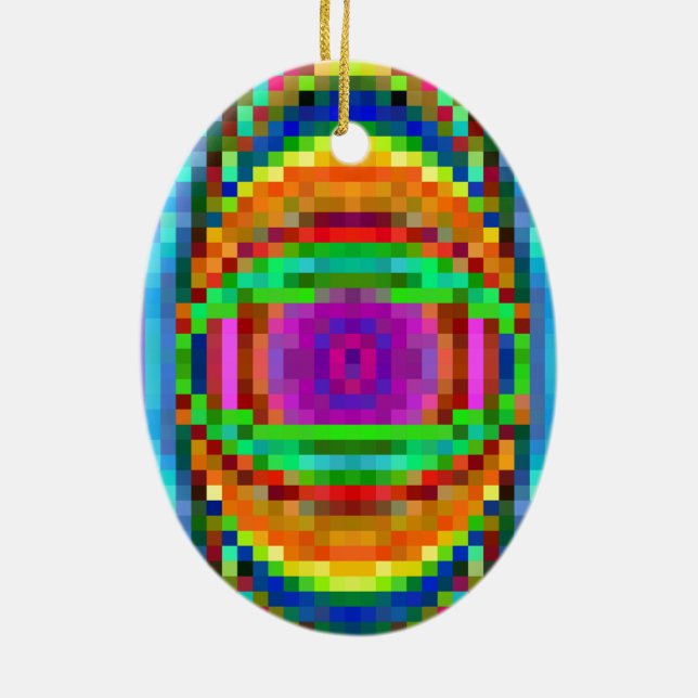 Abstrakt Pixel Art Colorful Mosaic Julgransprydnad Keramik (Baksidan)