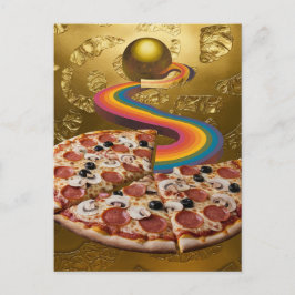 Abstrakt Pizza Rainbow Guld Sci-fi vykort