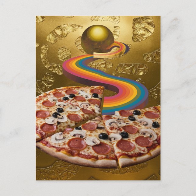 Abstrakt Pizza Rainbow Guld Sci-fi vykort (Framsida)