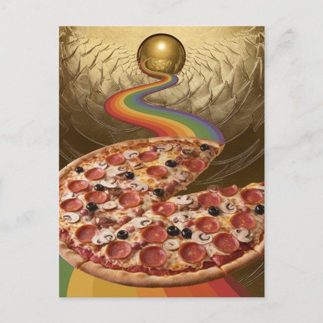 Abstrakt Pizza Rainbow Guld Sci-fi vykort (Framsida)