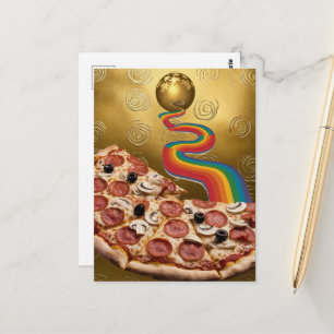 Abstrakt Pizza Regnbåge Guldspiraler Sci-fi Vykort