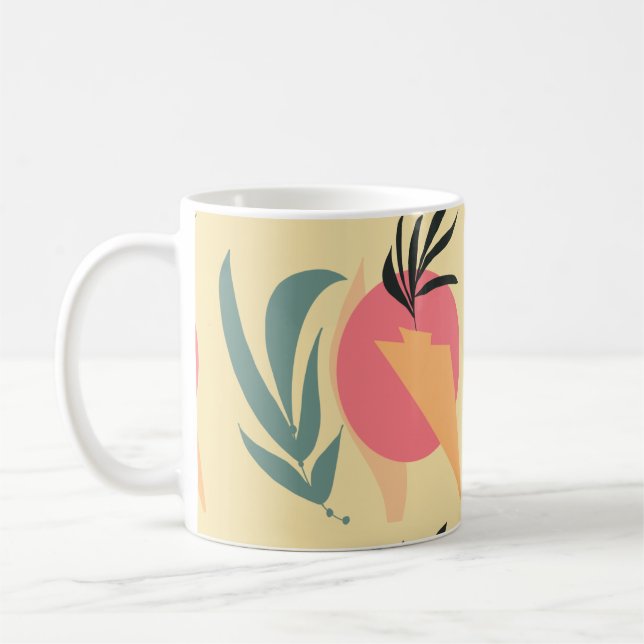 Abstrakt Plant Illustration Shapes Rosa Gult Kaffemugg (Vänster)
