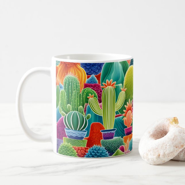 Abstrakt Poged Cacti Kaffemugg (Med munk)