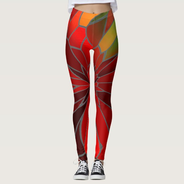 Abstrakt Poinsettia Leggings (Framsida)