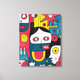 Abstrakt Pop Art Ansikte - Modern Doodle-uttryck Canvastryck