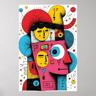 Abstrakt Pop Art Ansikte - Surreal Doodle-uttryck Poster