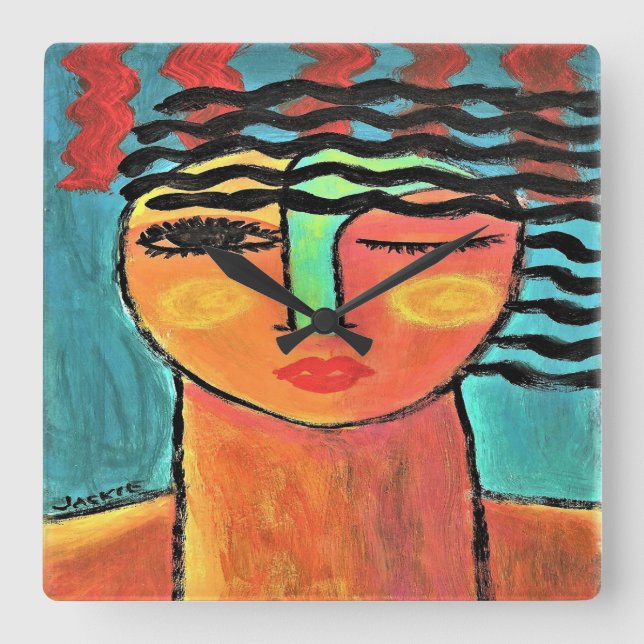 Abstrakt Porträtt i en kvinna Fyrkantig Klocka (Framsida)