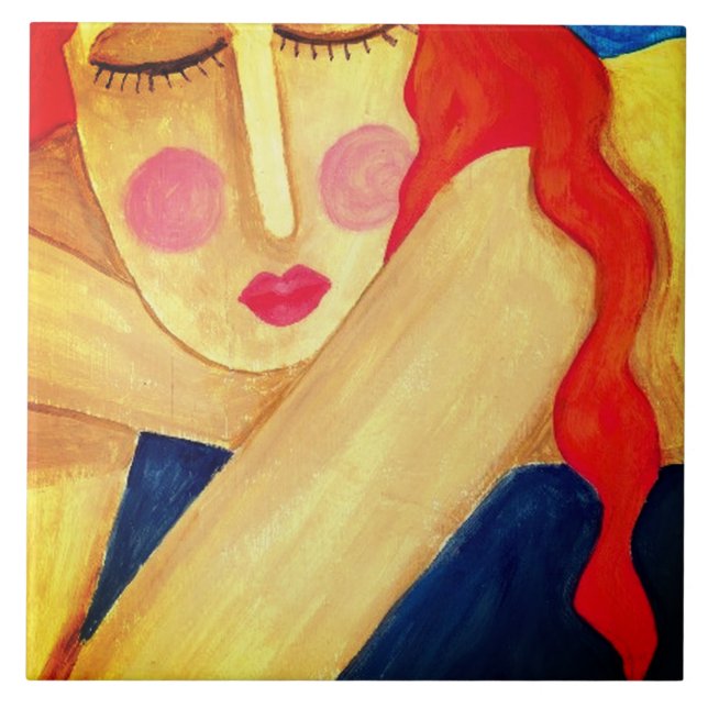 Abstrakt Porträtt i en kvinna Kakelplatta (Framsidan)