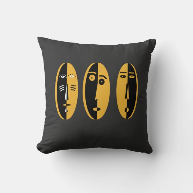 abstrakt porträtt maskdesign kudde (Framsida)