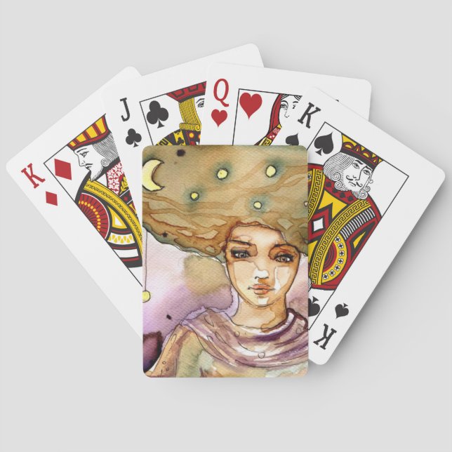 Abstrakt porträtt och söt kvinna spel kort (Baksidan)