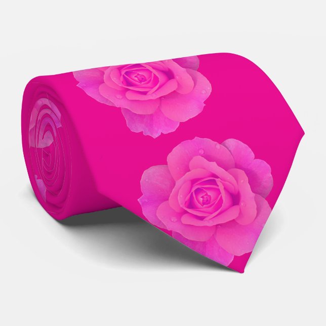 Abstrakt present till fest med rosa rosblommönster slips (Rullad)