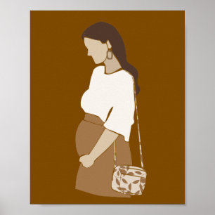 Abstrakt Profil av Gravid Kvinna Förlossningskonst Poster