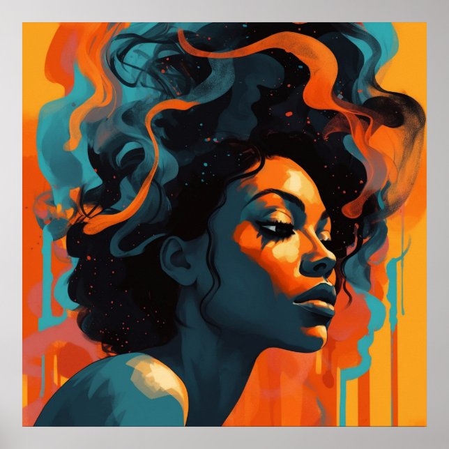 Abstrakt Profile Young Black Woman i Orange I Poster (Framsidan)