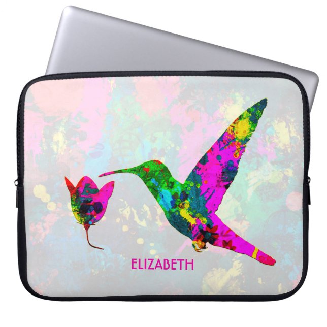 Abstrakt Psychedelic Colorful Hummingbird Laptop Fodral (Framsidan)