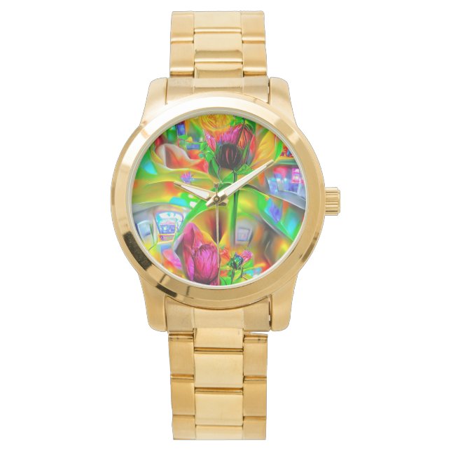 Abstrakt Psychedelic Flowers Armbandsur (Framsida)