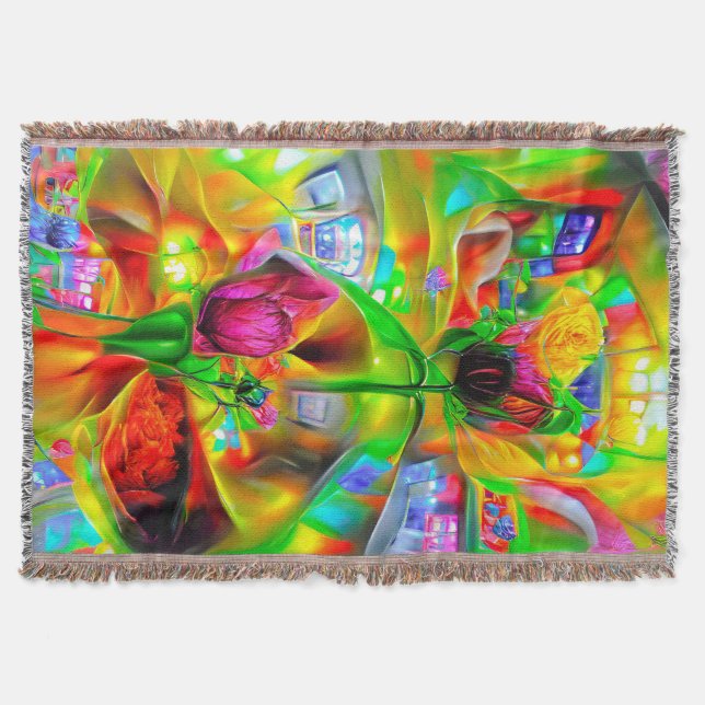 Abstrakt Psychedelic Flowers Filt (Framsidan)