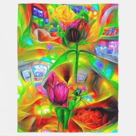 Abstrakt Psychedelic Flowers Fleecefilt