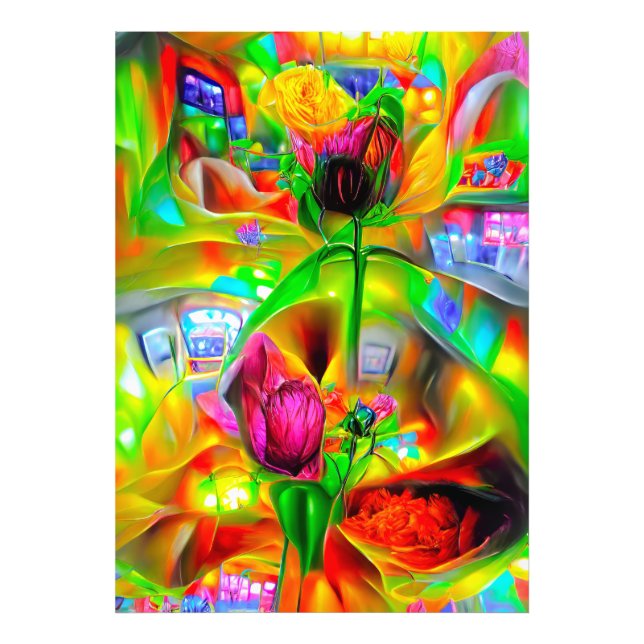 Abstrakt Psychedelic Flowers Fototryck (Framsidan)