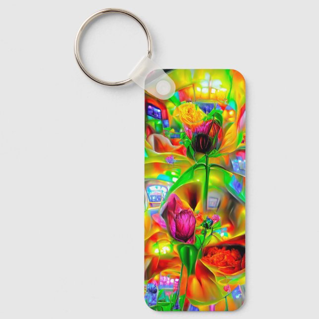 Abstrakt Psychedelic Flowers Nyckelring (Framsida)