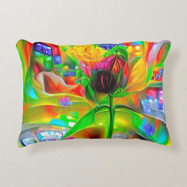 Abstrakt Psychedelic Flowers Prydnadskudde (Framsidan)