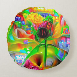 Abstrakt Psychedelic Flowers Rund Kudde