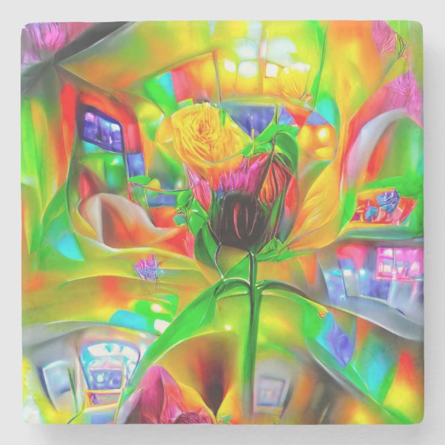 Abstrakt Psychedelic Flowers Stenunderlägg (Framsidan)