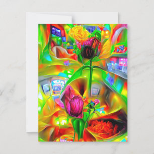 Abstrakt Psychedelic Flowers Vykort